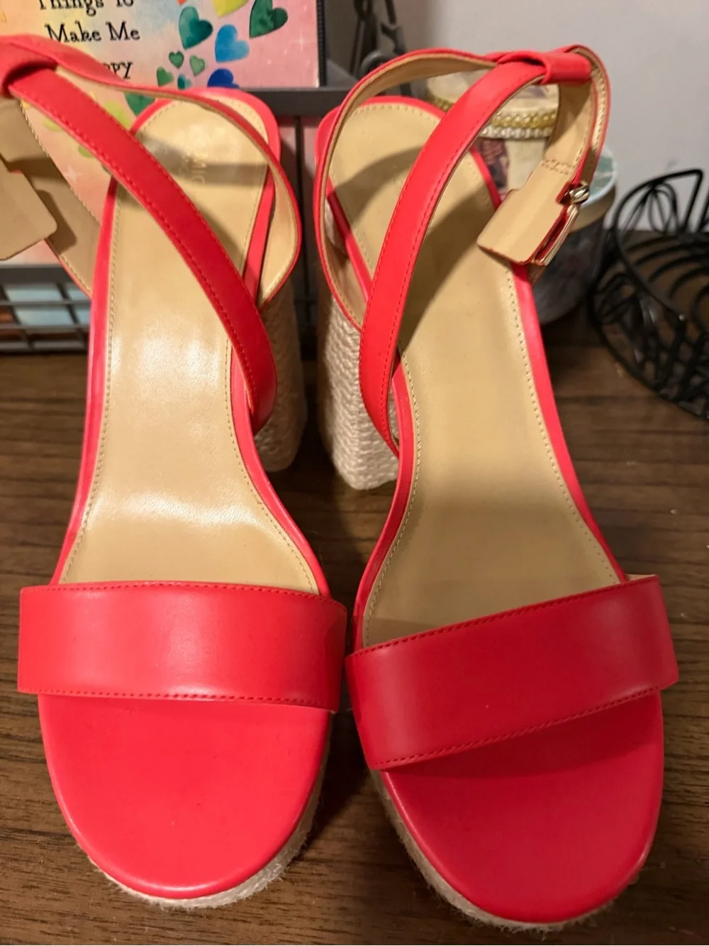 Michael Kors Red Platform Wedge Sandals with Rope Block Heel